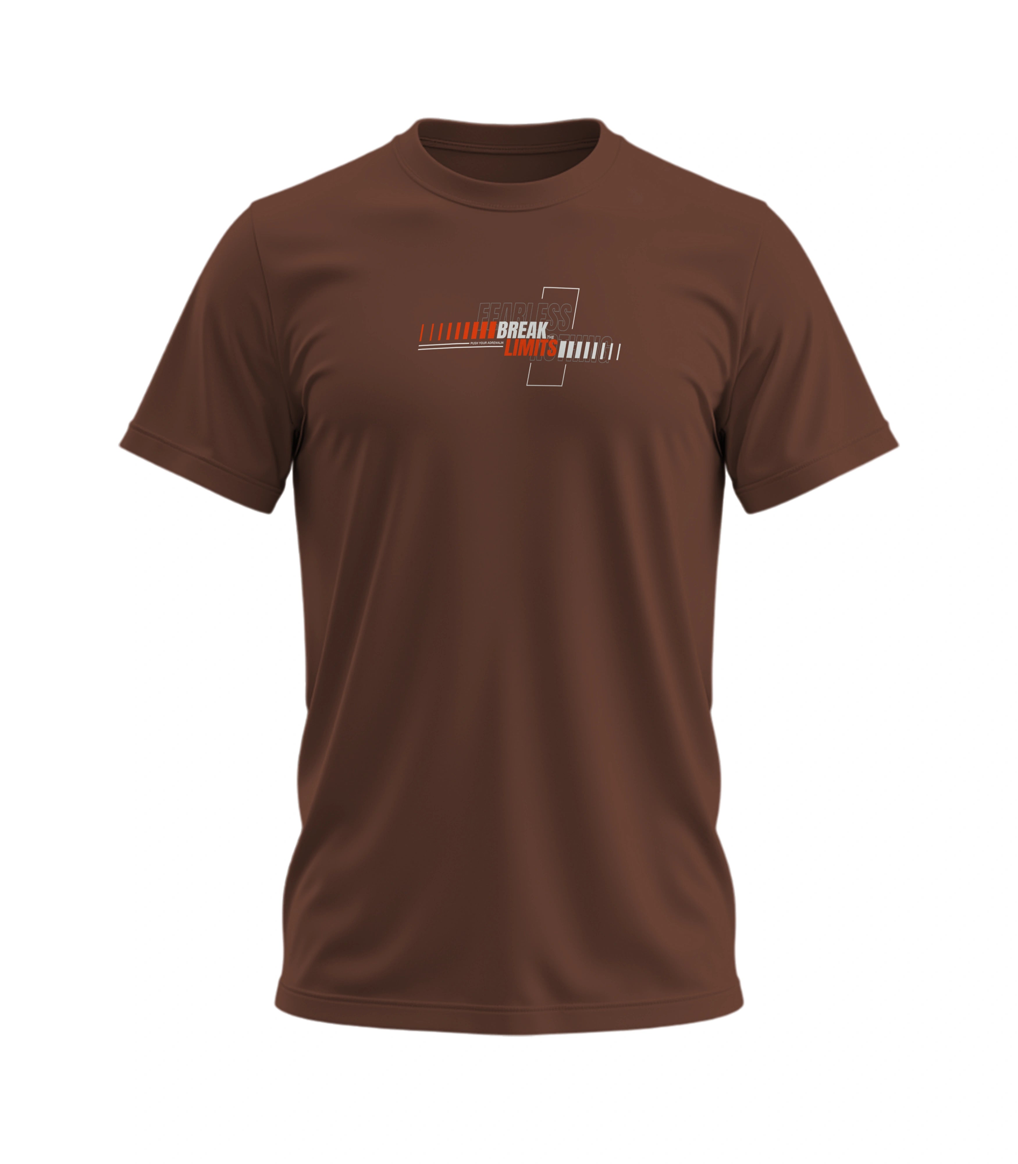 Brown t-shirt with a logo on a white background