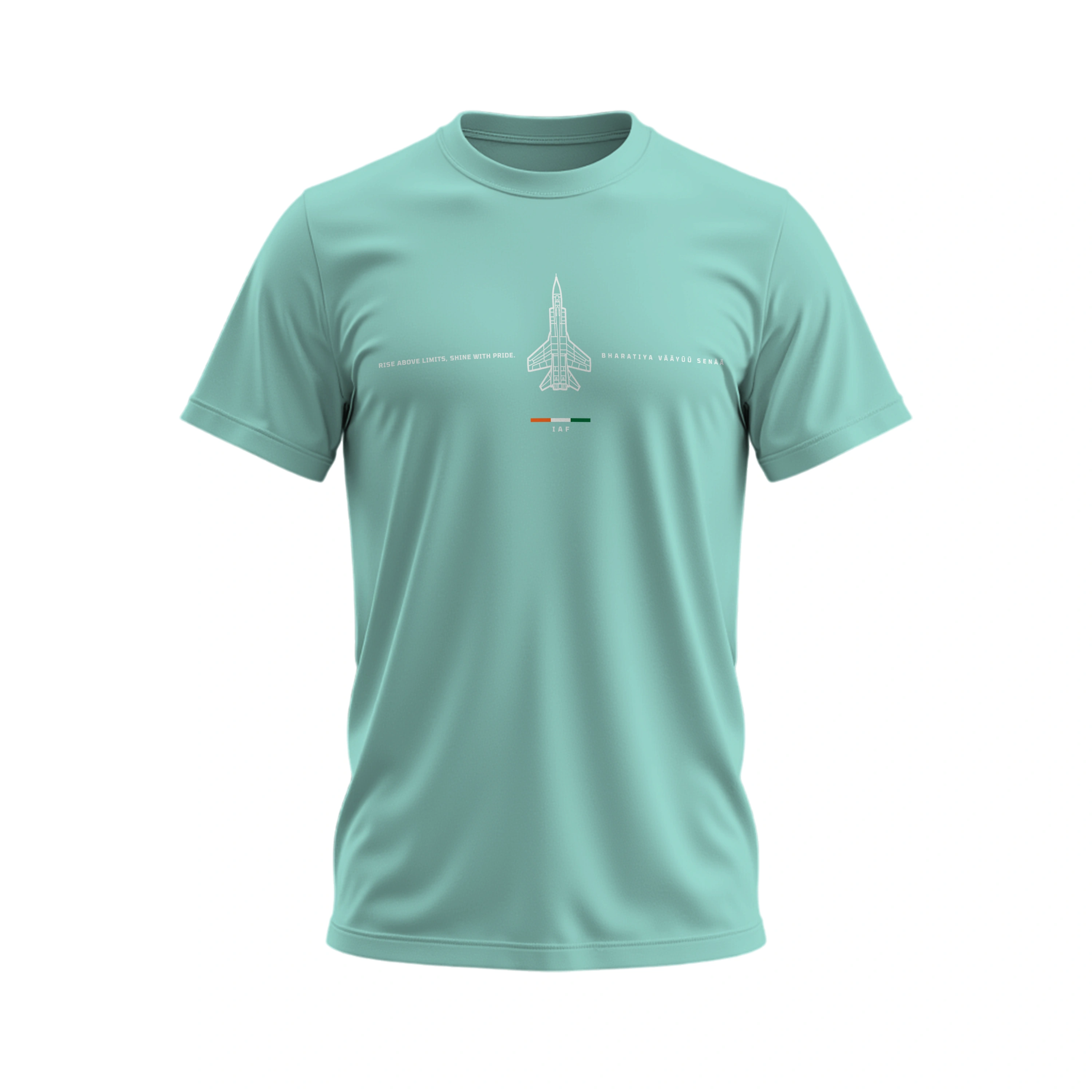 Light blue t-shirt with a graphic design on a white background